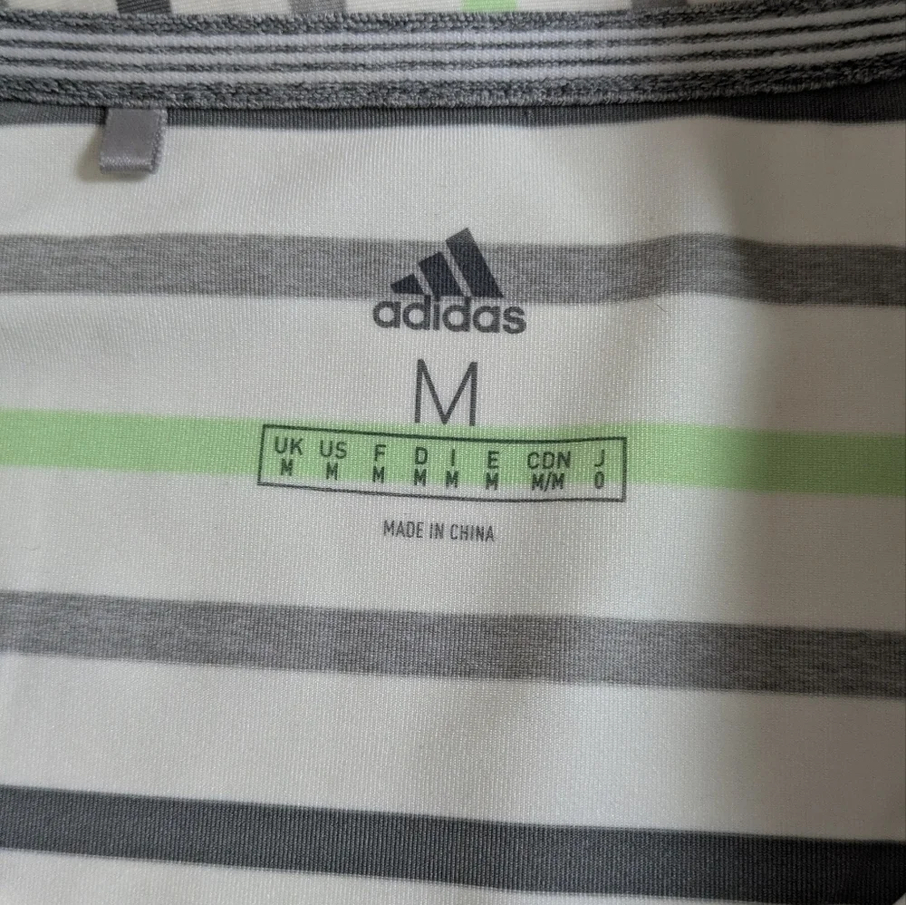 Adidas Golf Polo Shirt Mens Medium Casual White Green Striped Short Sleeve EUC